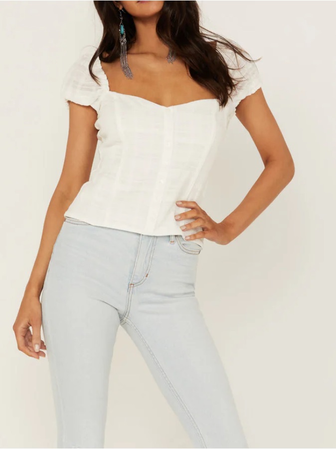 Idyllwind Fueled By Miranda Lambert White Crop Smocked Flirty Blouse Women’s Xl